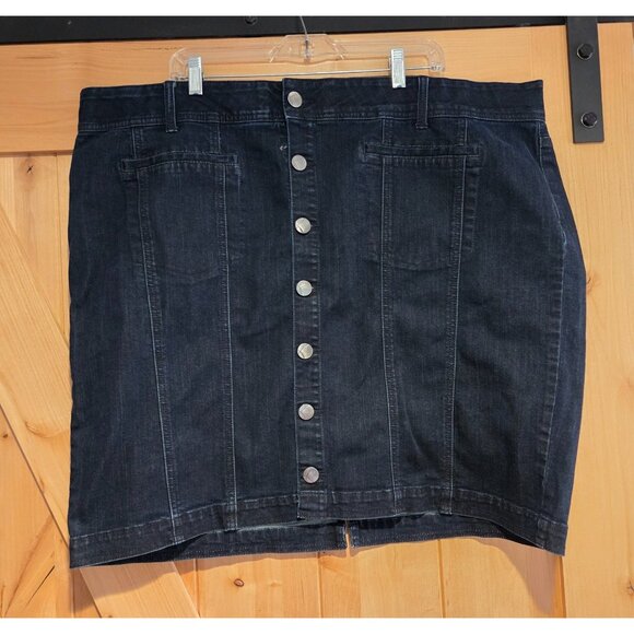 Lane Bryant Skirt Denim Jean Button Front Pencil Women Plus Sz 26W Tummy Control - Picture 1 of 13